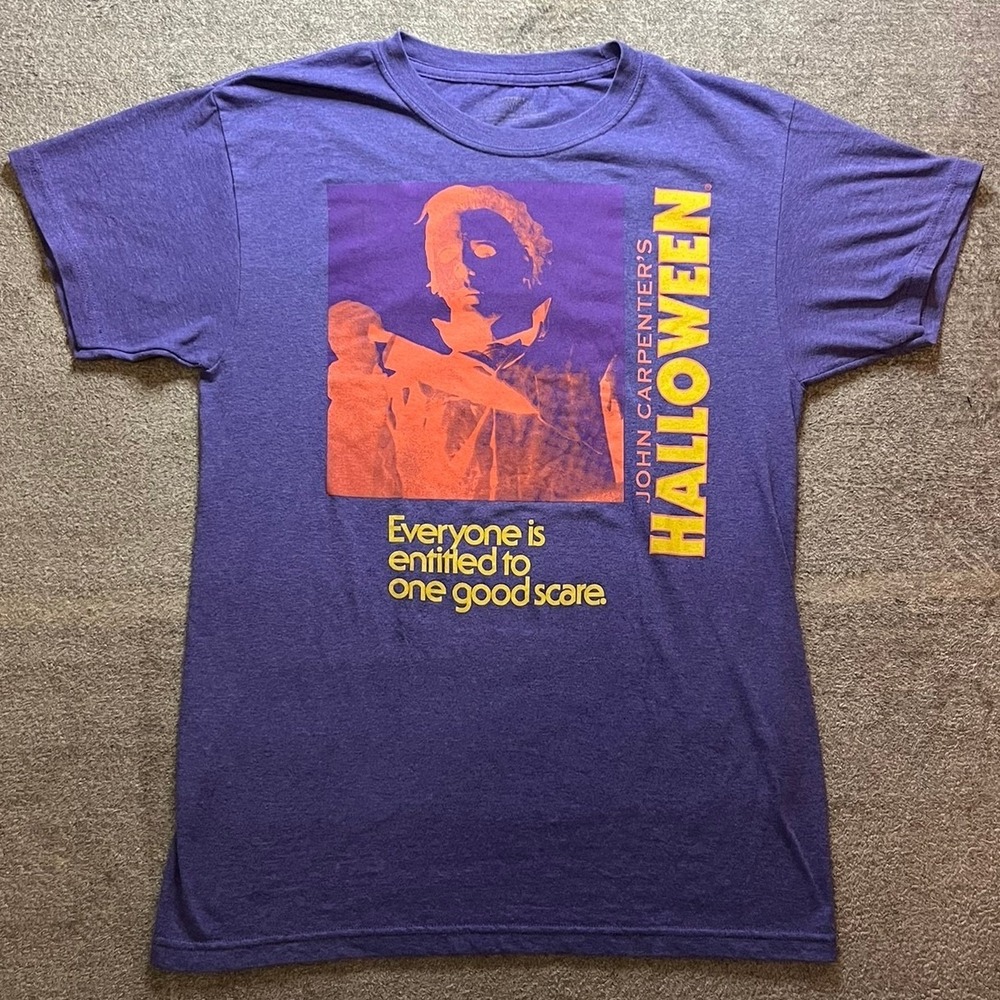 Halloween Michael Myers Movie Graphic T-Shirt Purple Mens Small Horror Flick